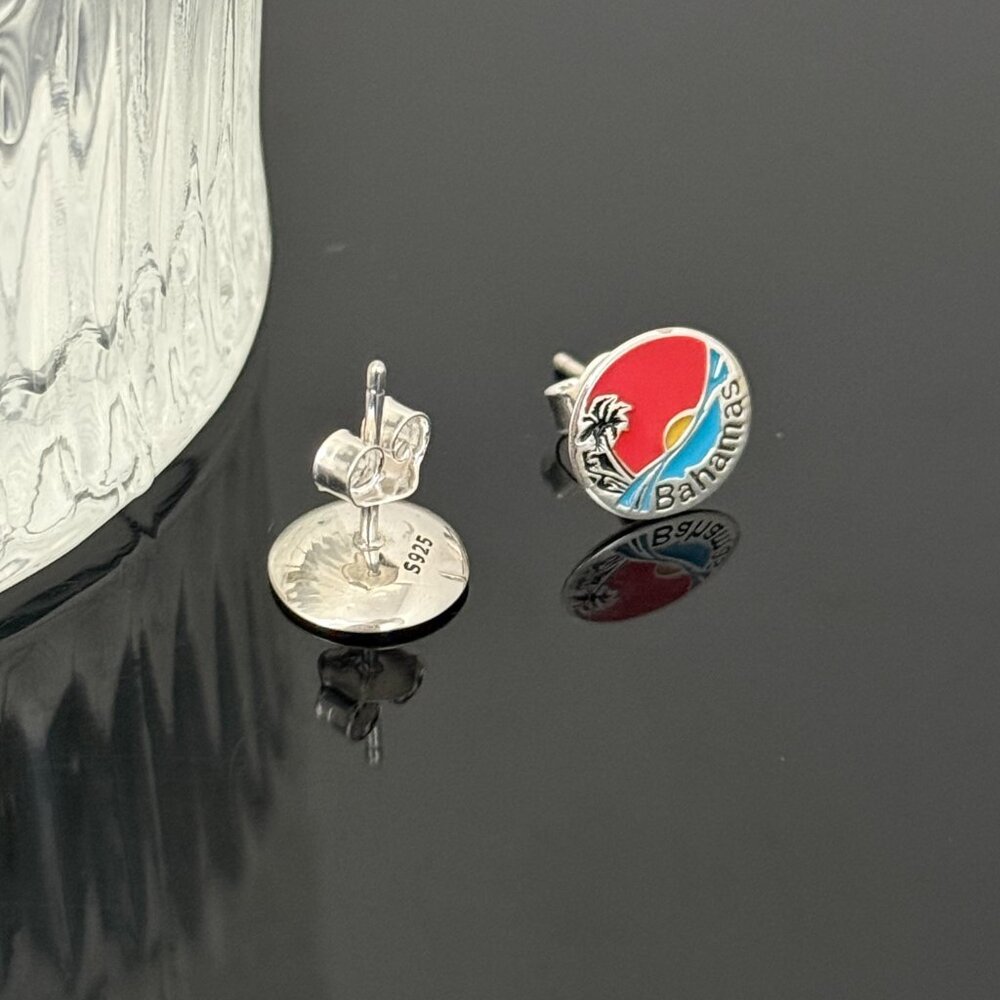 Bahamas Beach Earrings S925 Sterling Silver Handmade Ear Stud - Picture 3 of 3